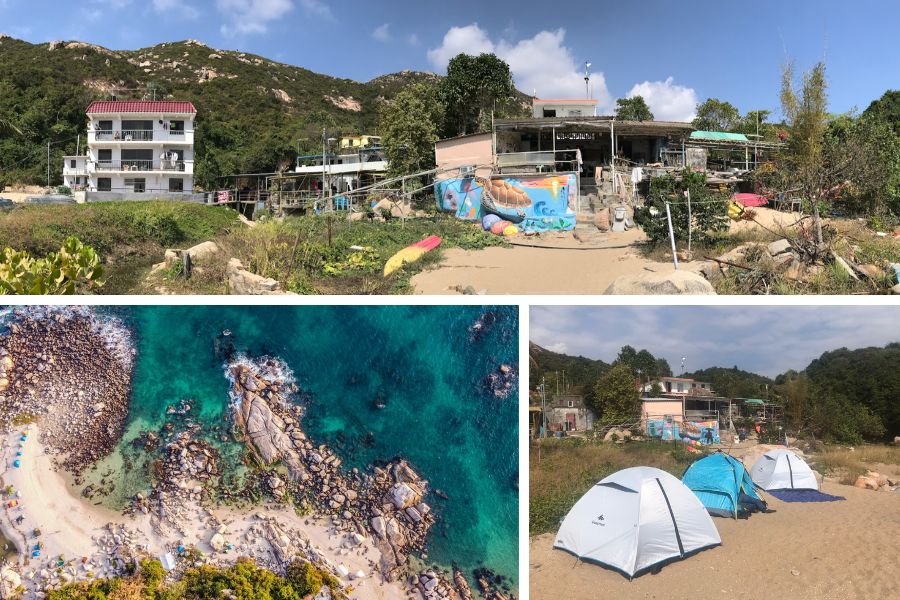 the facilities at shek pai wan, the bird-eye view and camping on the beach