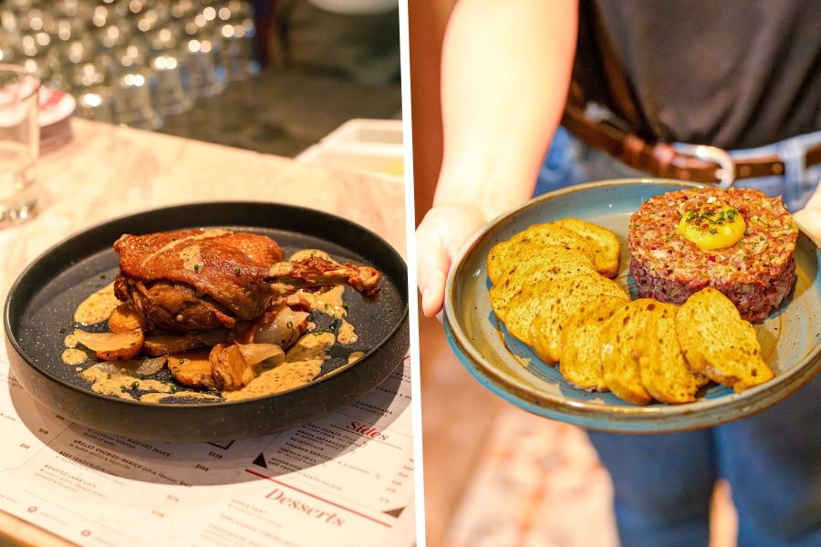 duck confit and beef tartare at comptoir
