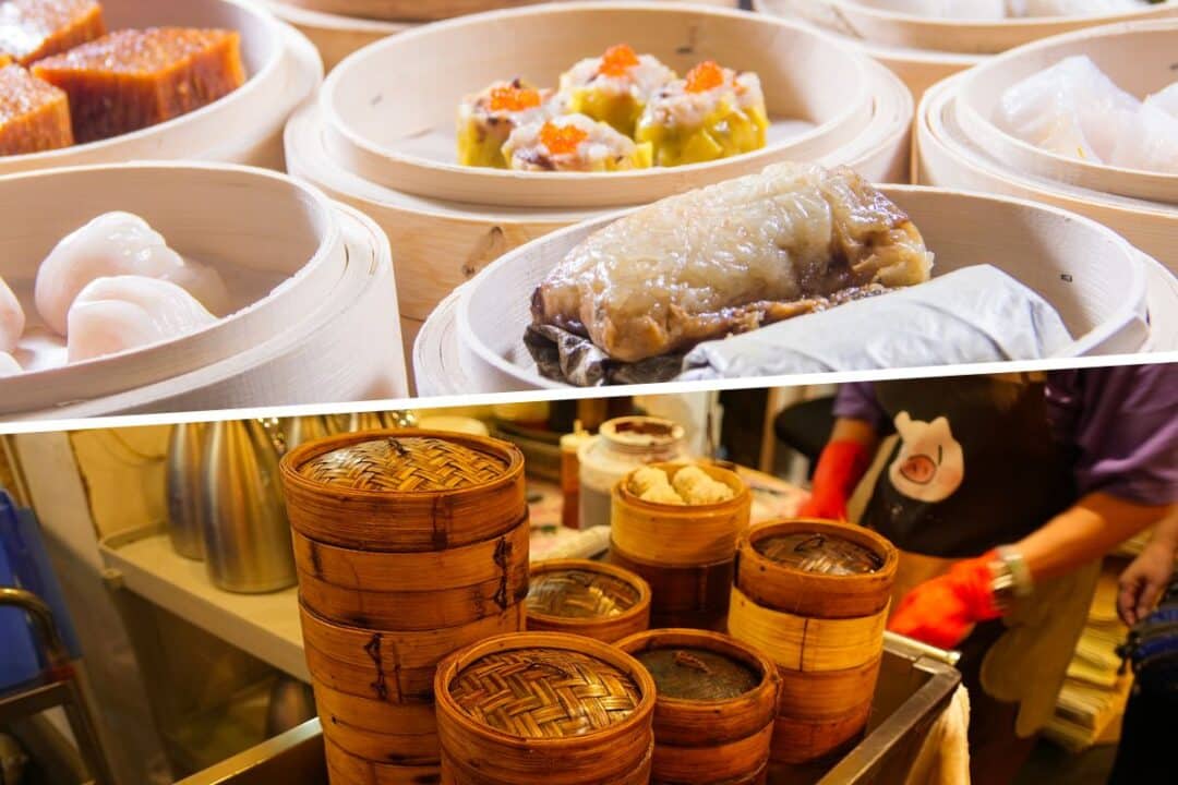 dim sum in yum cha restaurant, hong kong