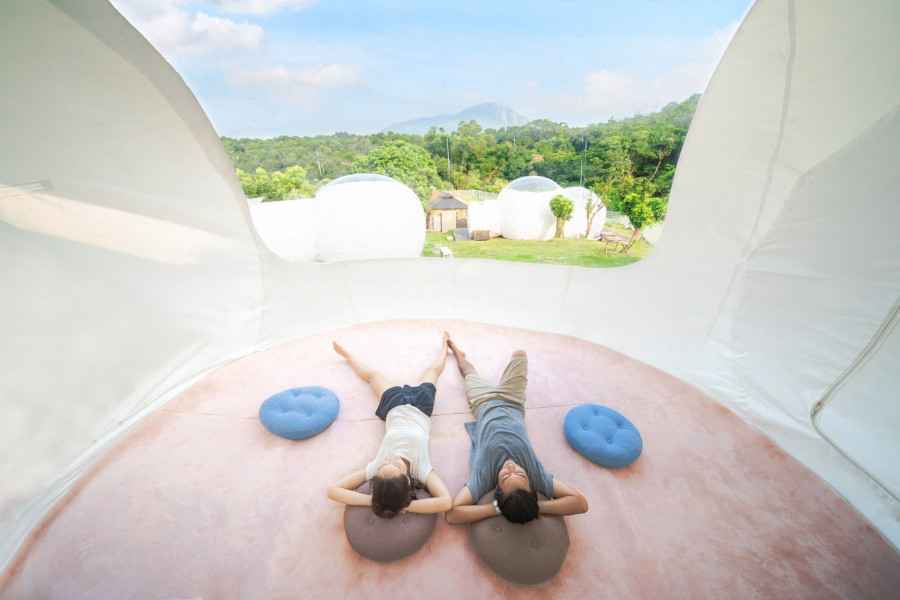 view from inside galaxy garden bubble tent