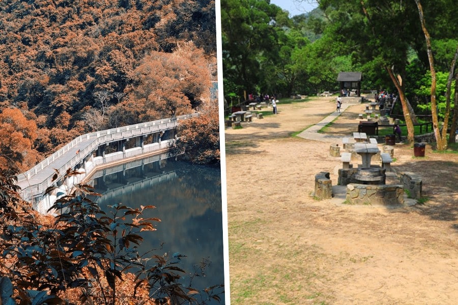 lau shui heung reservoir during autumn leave season and hok tau campsite
