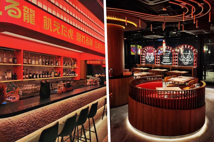 the interior of Hungry Tiger Hidden Dragon Restaurant & Bar new restaurant in kai tak