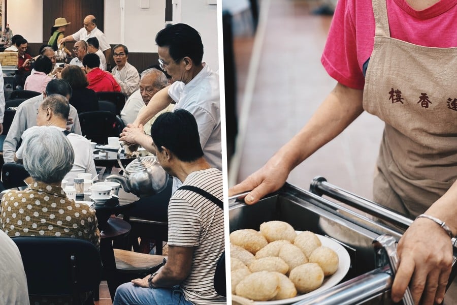 the diners and the dim sum trolley at lin heung lau in central