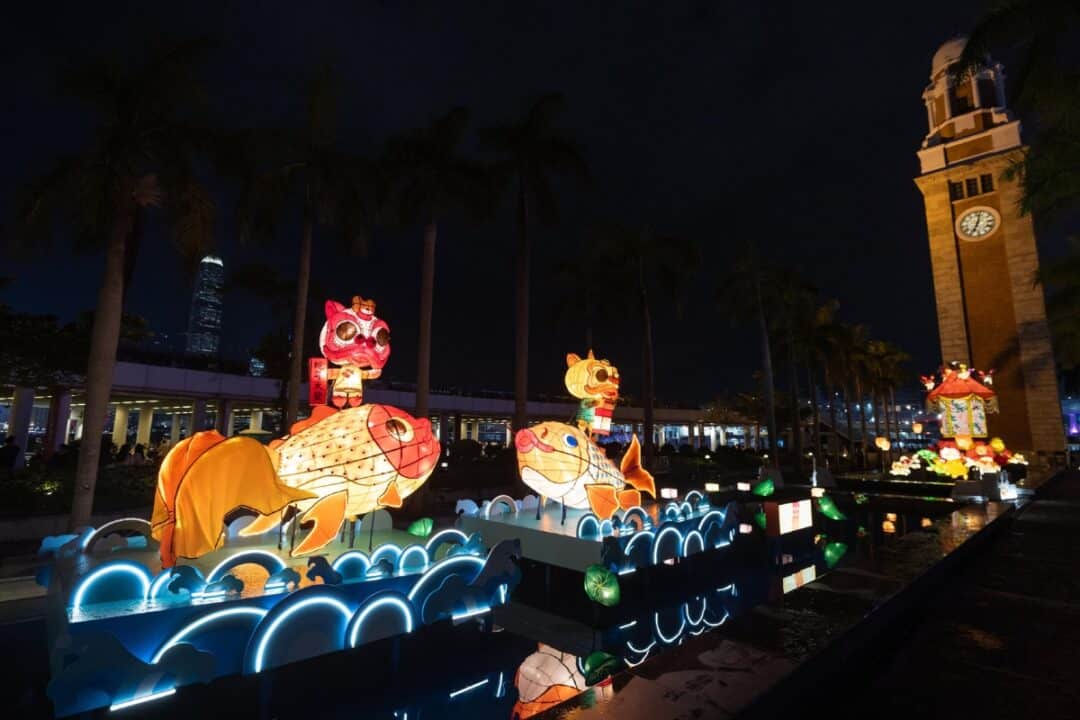 lunar new year lantern display clock tower 2025
