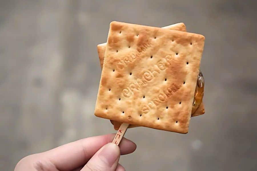 a person holding a maltose cracker