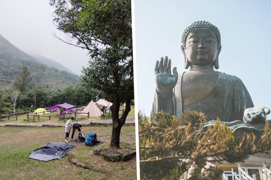 ngong ping camping site in lantau island and the big buddha tourist attraction