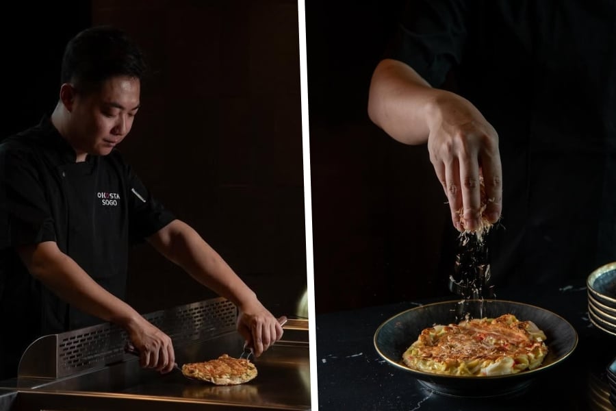 the chef making dishes at okosta new restaurant in kai tak