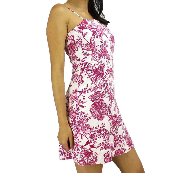 purple red floral mini linen dress