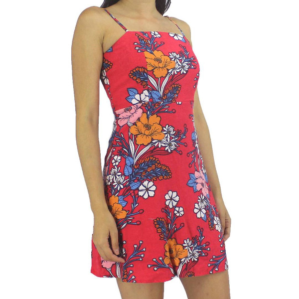 red flower floral all over print linen dress