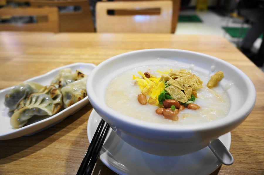 sampan or boat congee with fried dumplings