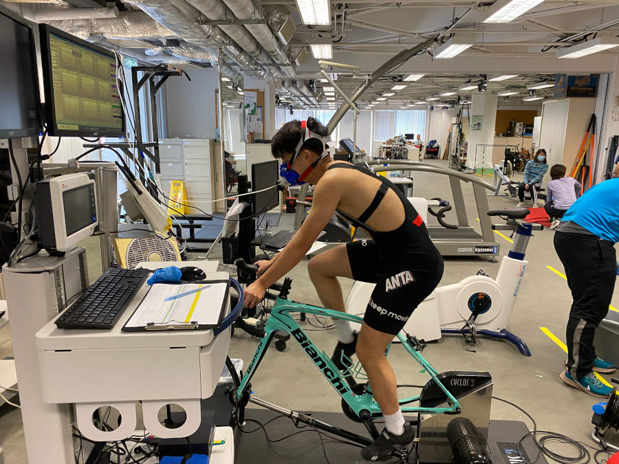 sidney chu training on stationary bike