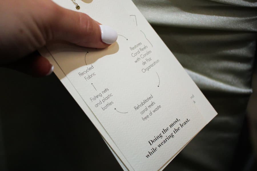 garment label on vipop swimsuit with sustainability information