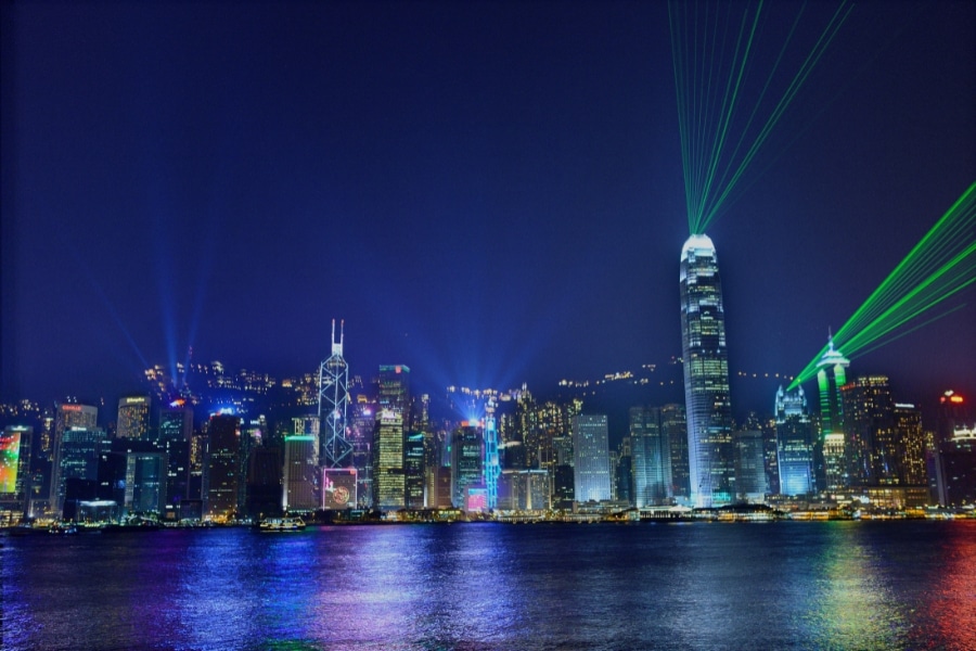 the symphony of lights laser show from victoria harbour