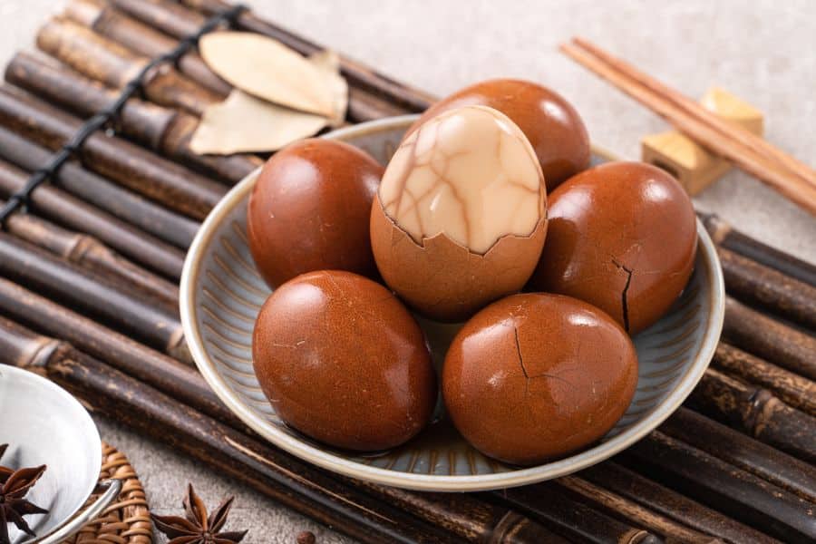 a bowl of 6 tea eggs