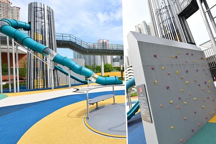 tin sau road playground slide and climbing wall