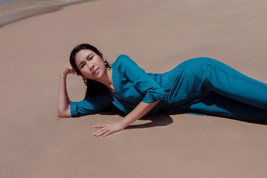 woman wearing jumpsuit from tove & libra