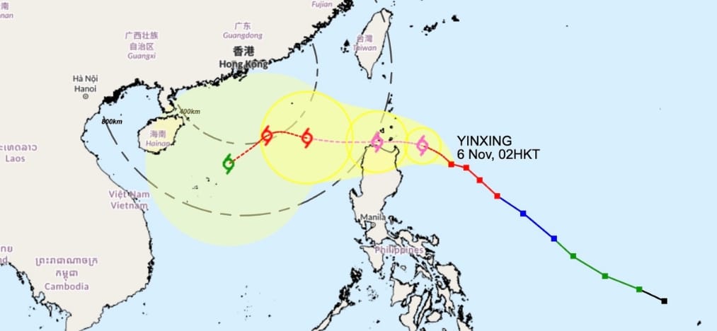 typhoon yinxing track hong kong